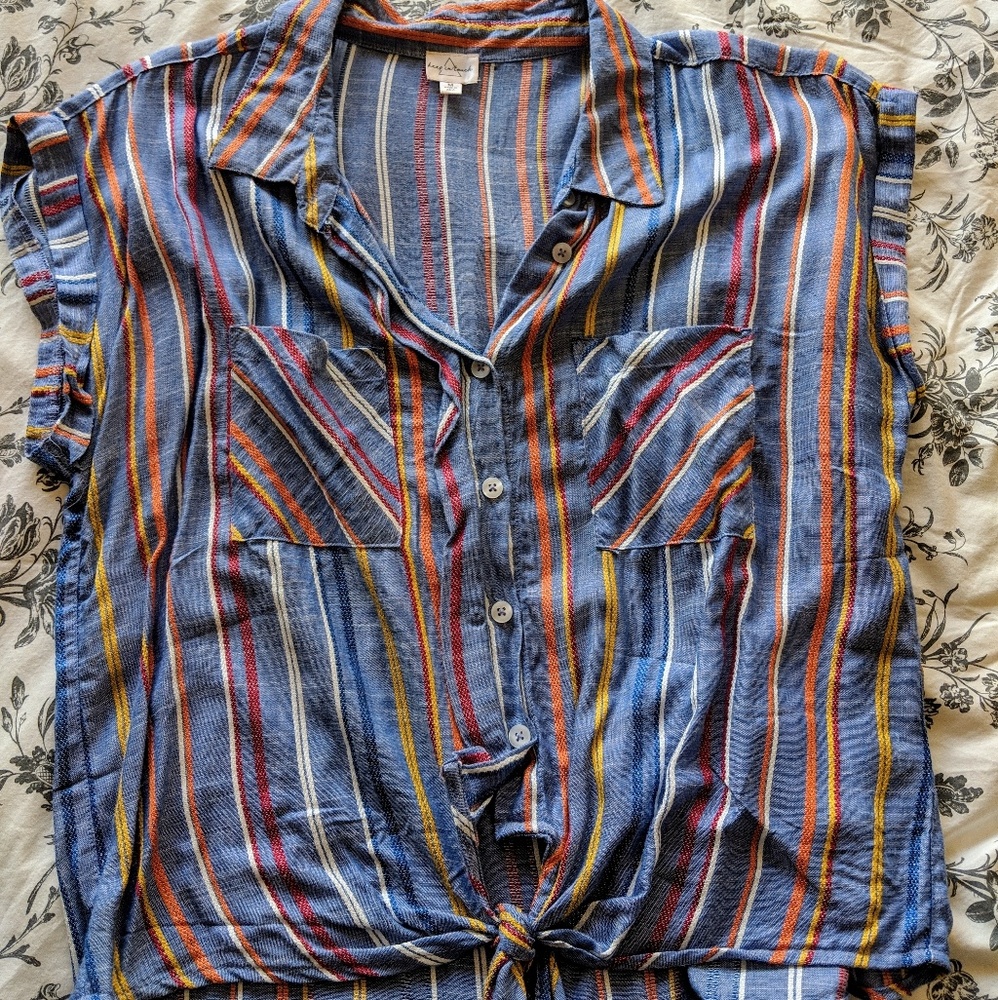 Striped tie-up blouse